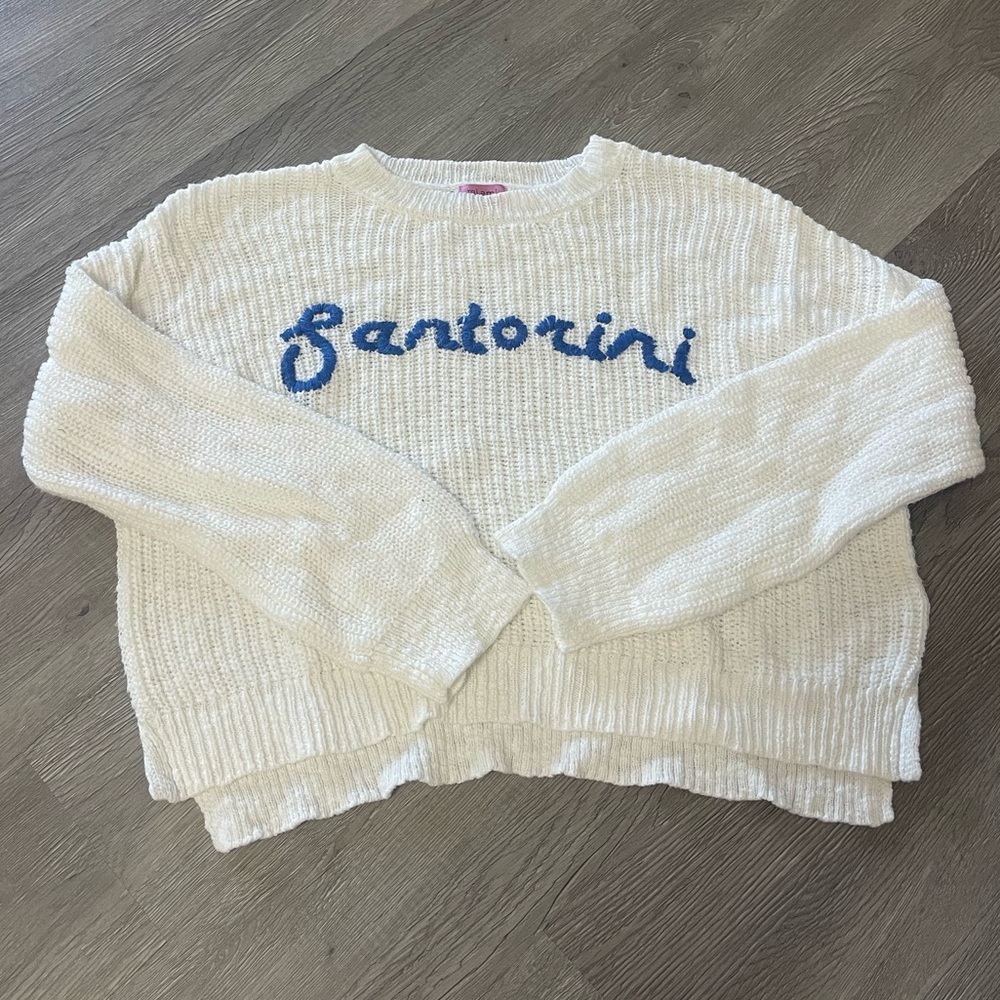 Miami Cream and Blue Crew Neck Sweater